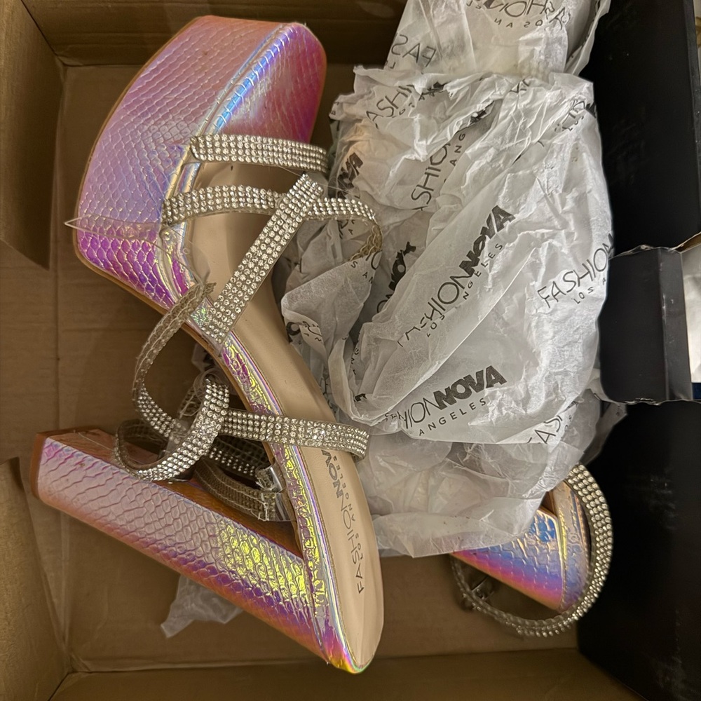 Fashion Nova Shimmering Pink Platform Heels
